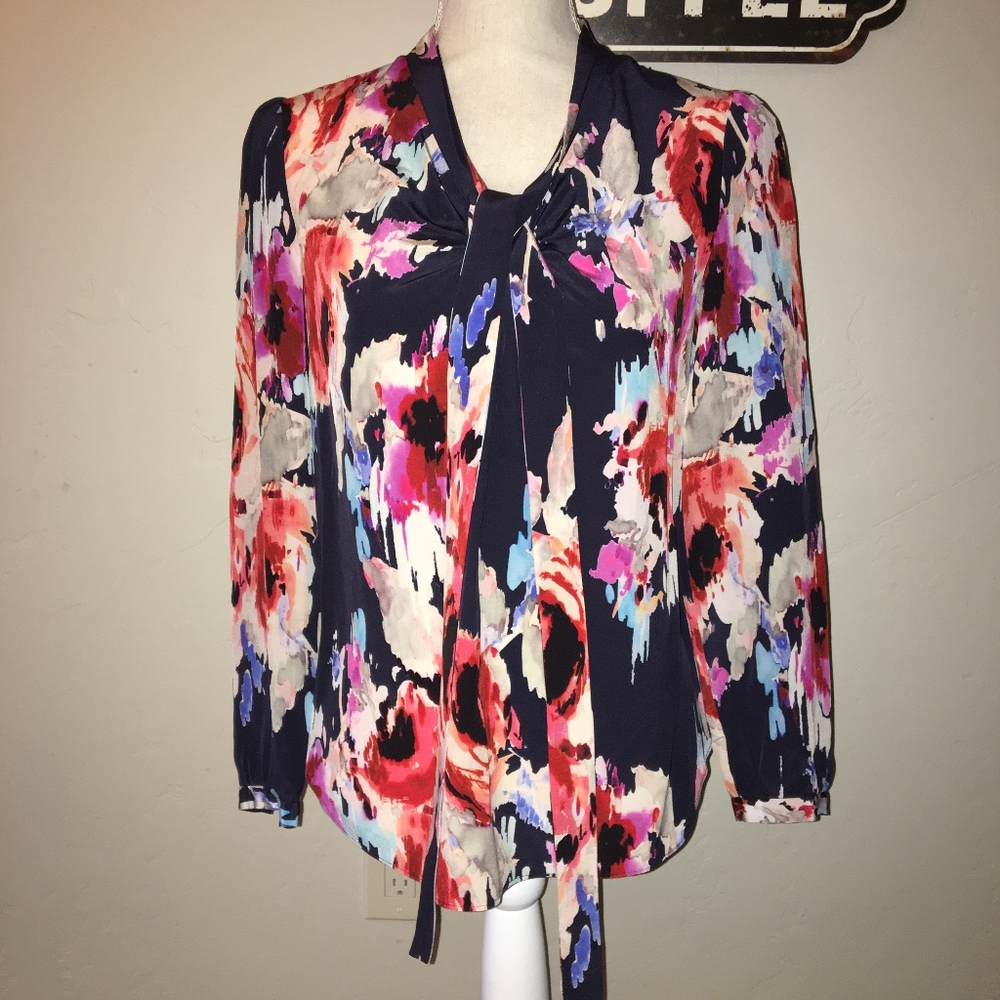 Kate Spade Hazy Floral Reade Pussy Bow Blouse